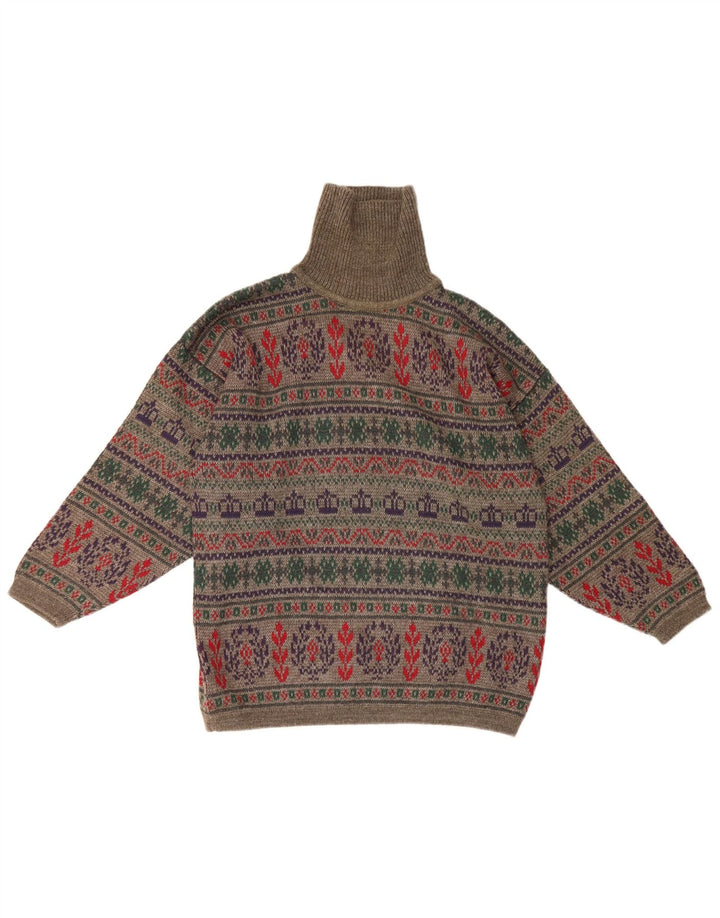Vintage męski sweter z wywijanym dekoltem, mały szary, wełniany Fair Isle