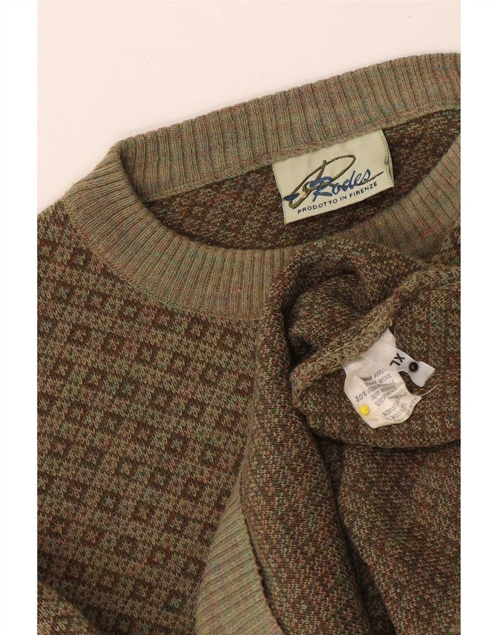 Męski sweter Rodes z okrągłym dekoltem XL, khaki, z geometrycznej wełny