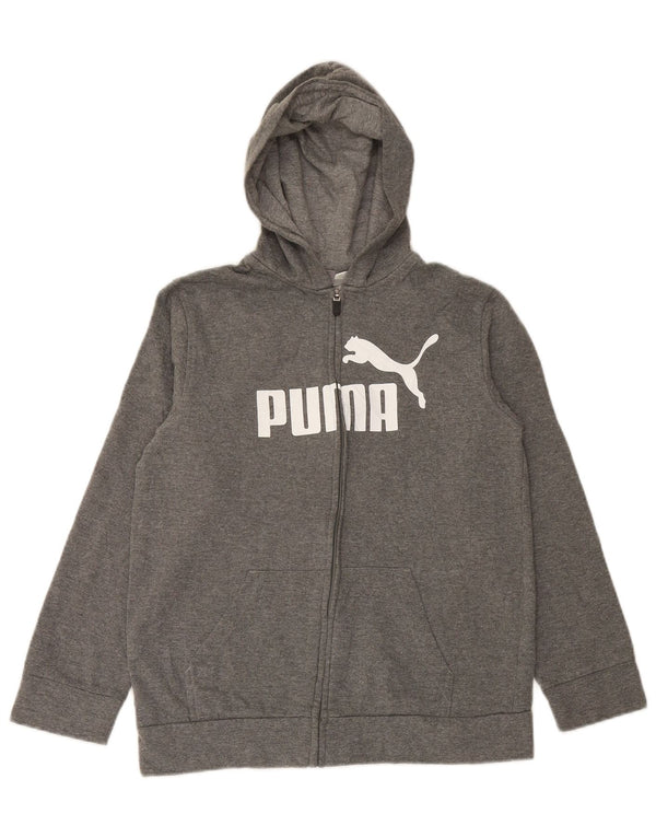 PUMA Boys Graphic Zip Hoodie Sweater 12-13 Years Large Grey Cotton