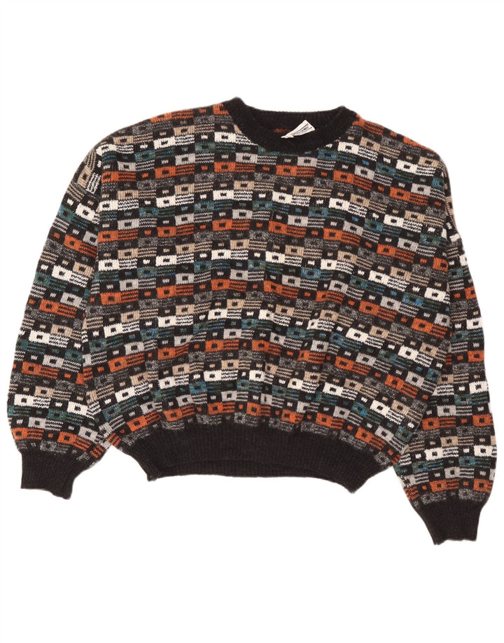 Vintage męski sweter z okrągłym dekoltem IT 54 XL wielobarwna geometryczna wełna