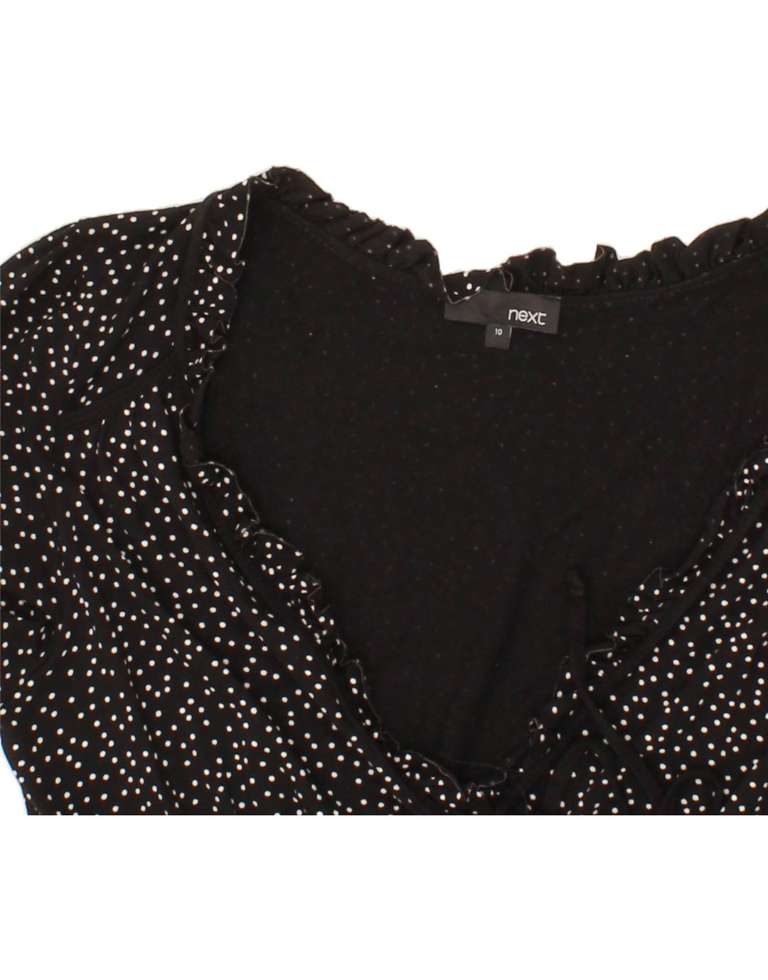 NEXT Womens 3/4 Sleeve Basic Dress UK 10 Small  Black Spotted Viscose Vintage Next and Second-Hand Next from Messina Hembry 