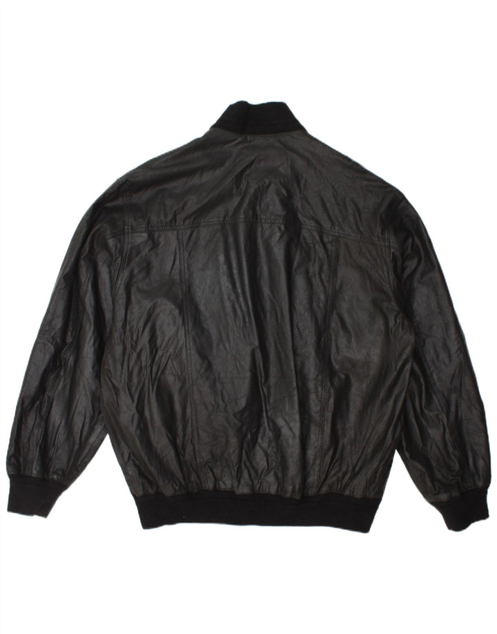Vintage męska kurtka skórzana bomber IT 54 2XL czarna skóra