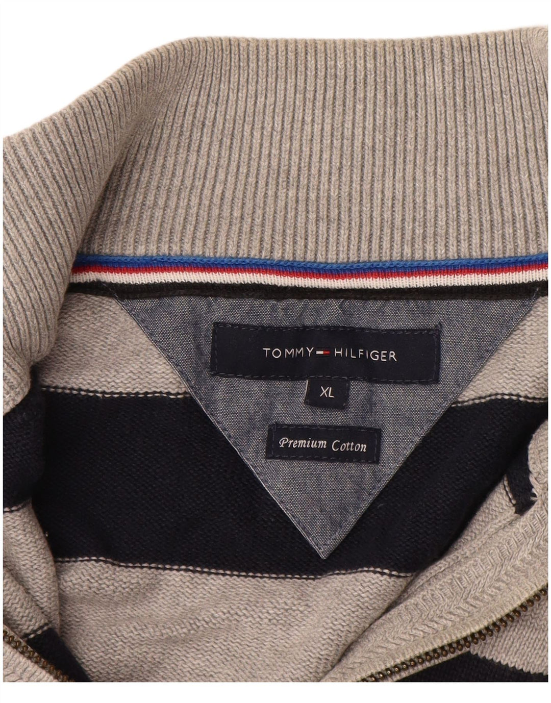 TOMMY HILFIGER Męski sweter zapinany na zamek XL, bawełniany, w czarne paski