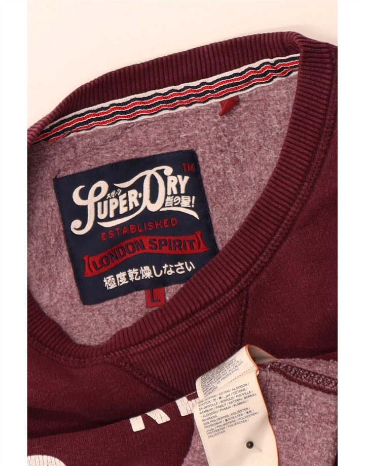 Męski sweter z grafiką Superdry, duży, bordowy, bawełniany