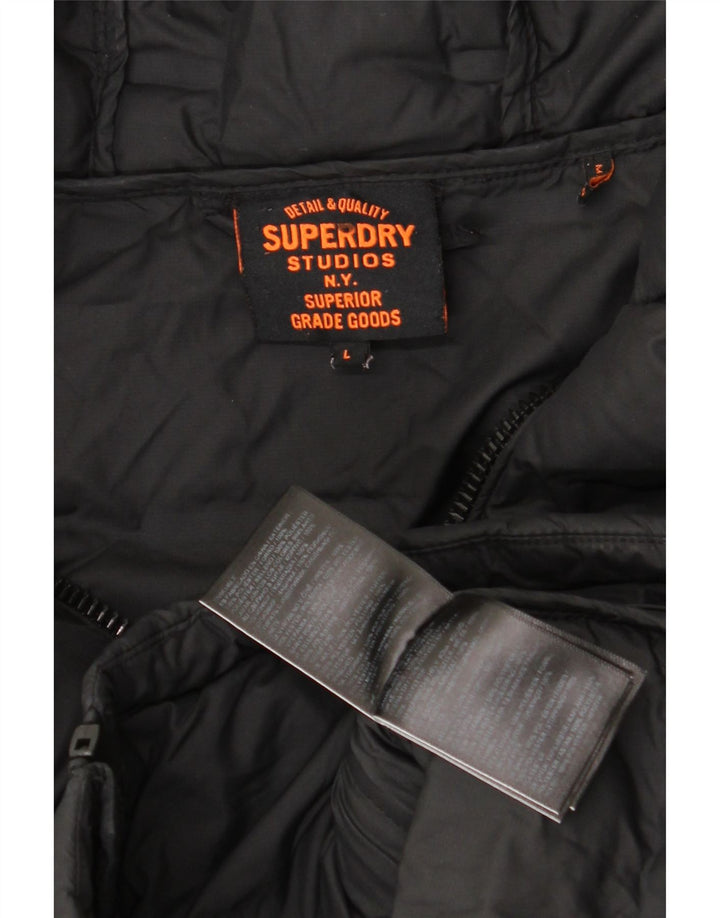 Męska ocieplana kurtka z kapturem Superdry UK 40, duża, czarna, poliestrowa