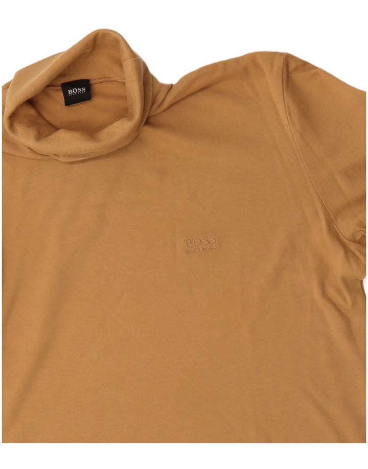 Męski top z golfem i długim rękawem Hugo Boss, średnio beżowy, bawełniany