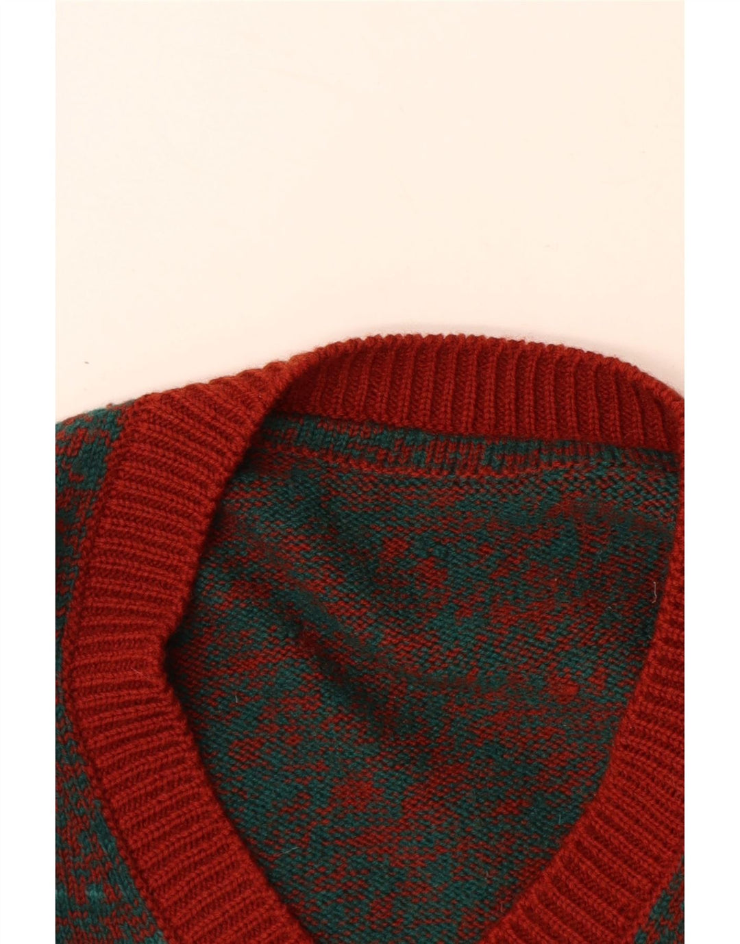 Męski sweter VINTAGE z dekoltem w kształcie litery V, średnio czerwony, nakrapiany