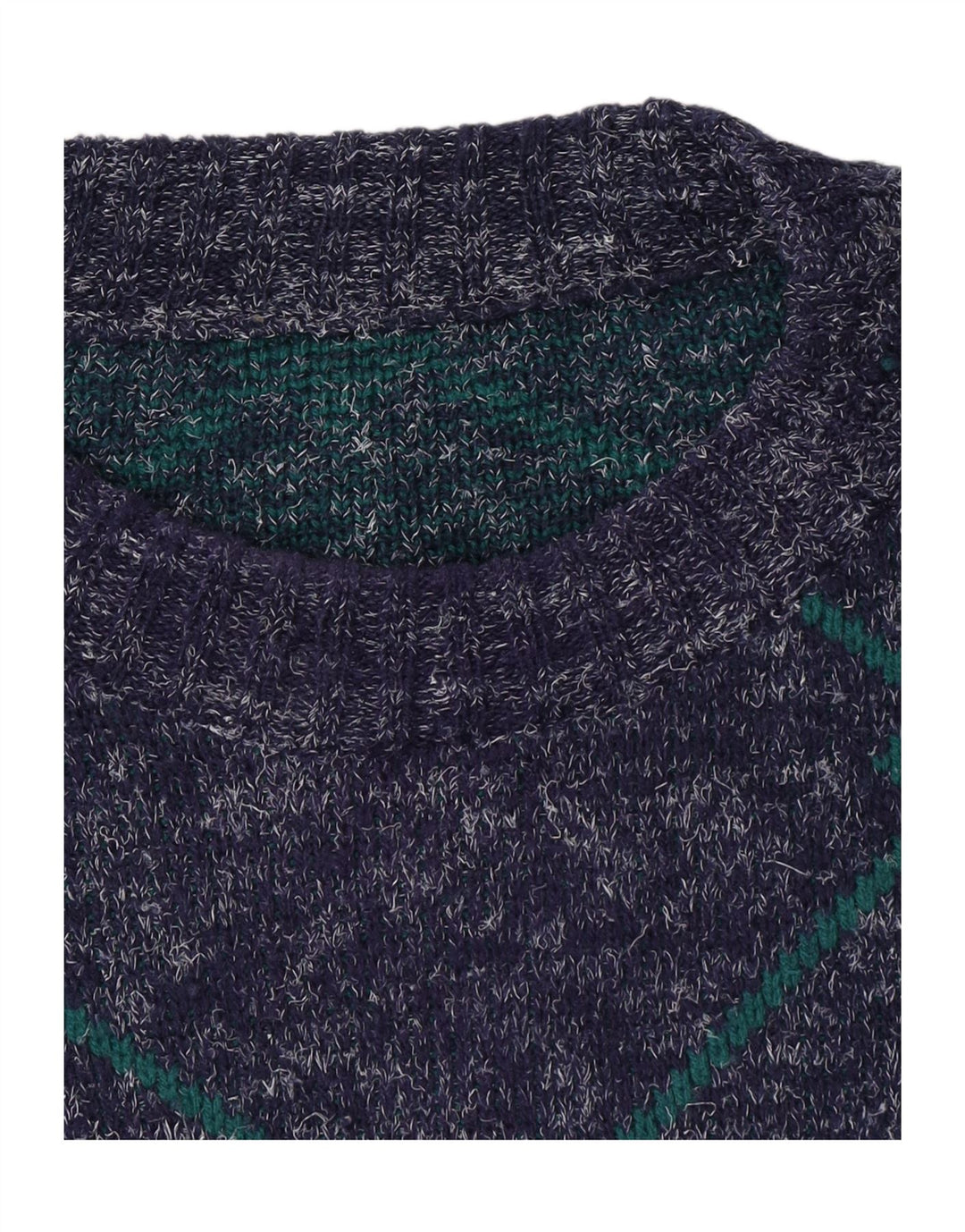 VINTAGE Mens Crew Neck Jumper Sweater Large Navy Blue Argyle/Diamond Vintage Vintage and Second-Hand Vintage from Messina Hembry 