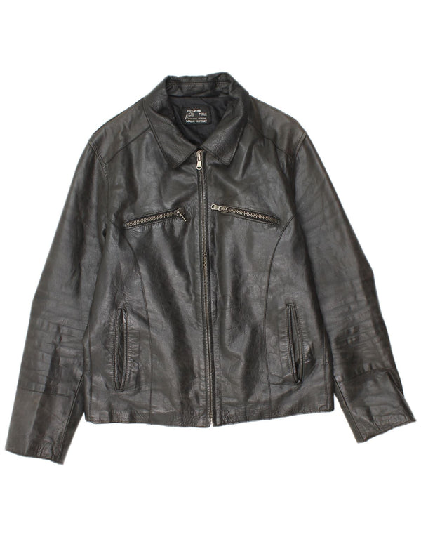 Damska kurtka skórzana Lavorazione Artigiana UK 16, duża czarna skóra