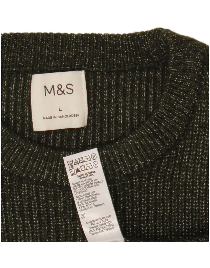 Marks & Spencer Męski sweter z okrągłym dekoltem, duży, khaki, poliamid