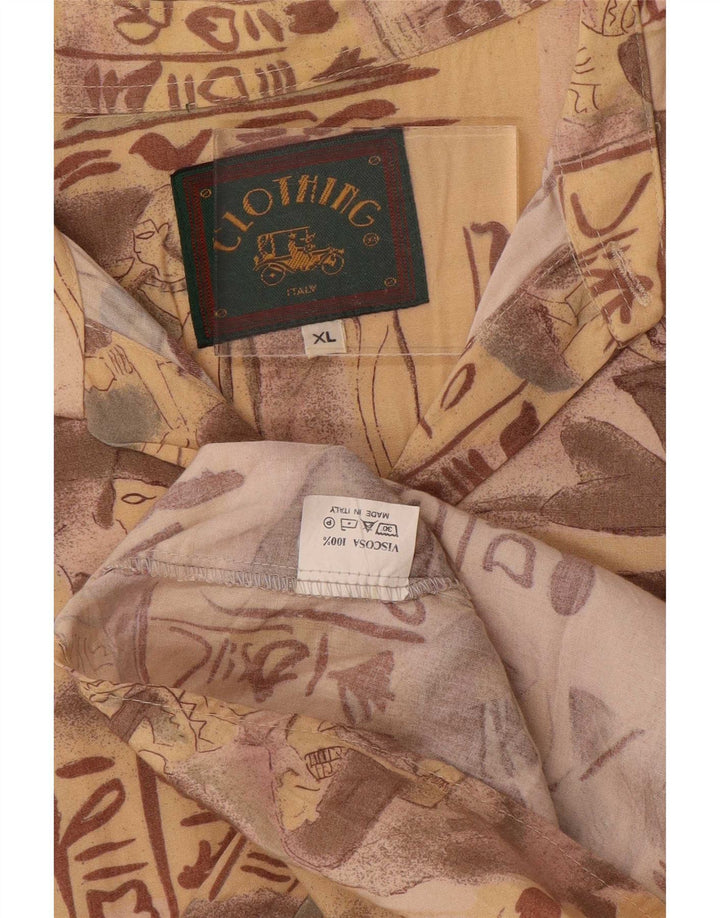 Męska koszula w stylu vintage z grafiką XL, beżowa wiskoza