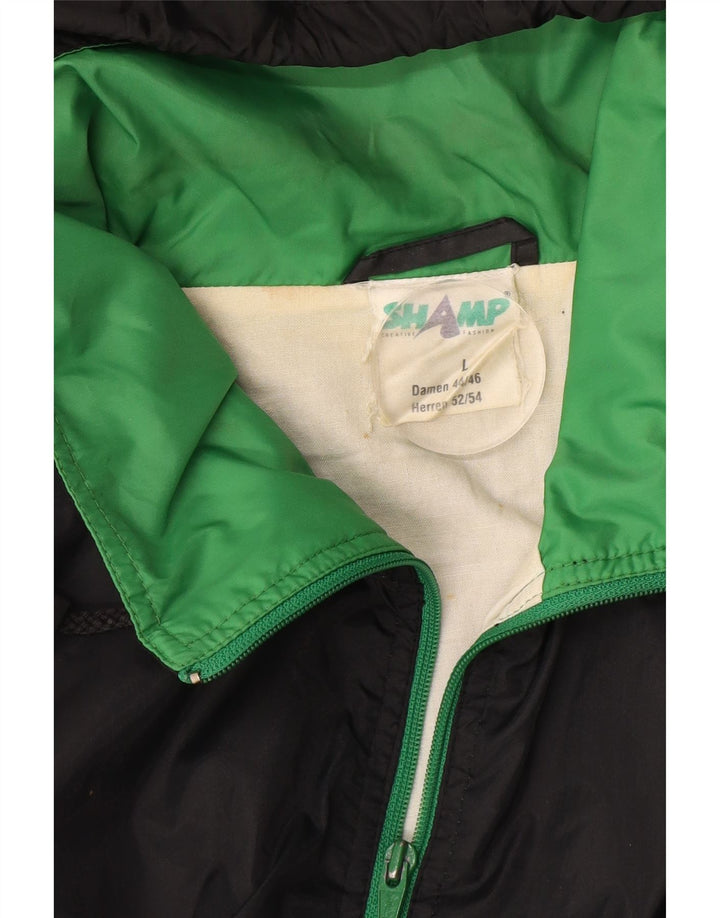 Męska kurtka przeciwdeszczowa z kapturem SHAMP UK 40, duża, czarna, z blokami kolorów, poliamid