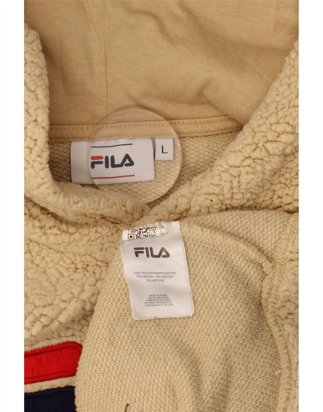 Damski sweter polarowy FILA Crop Graphic UK 16, duży, beżowy poliester