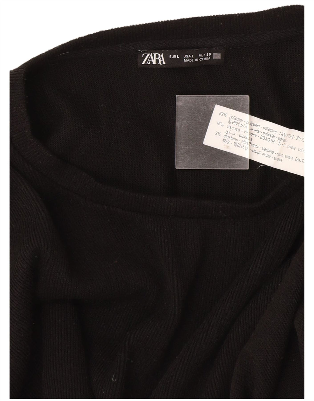 Damski sweter Zara z dekoltem w łódkę UK 16, duży, czarny poliester