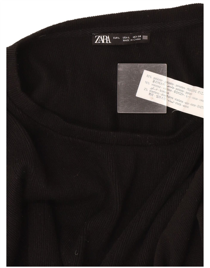 Damski sweter Zara z dekoltem w łódkę UK 16, duży, czarny poliester