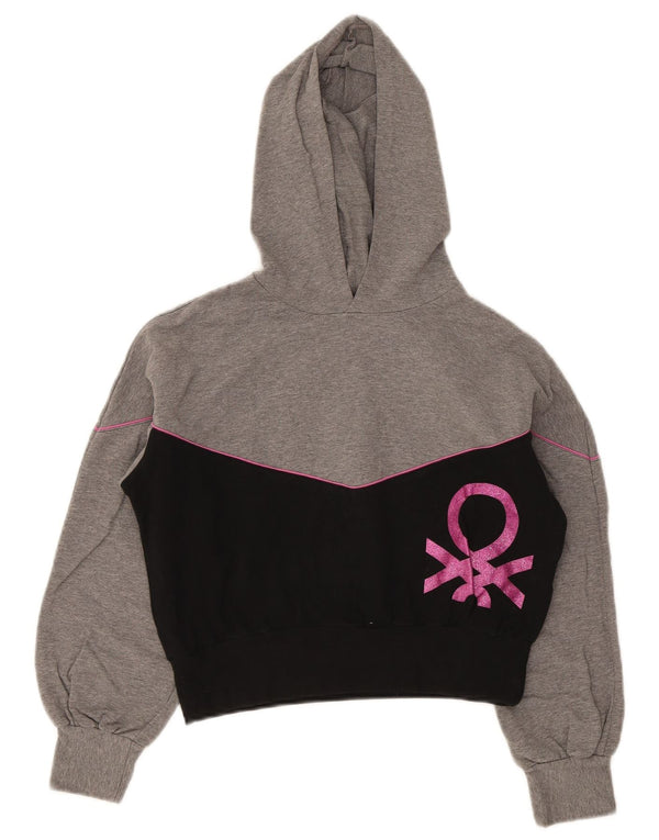 Dziewczęcy sweter z kapturem i grafiką Benetton 11-12 lat 2XL Szary blok kolorów