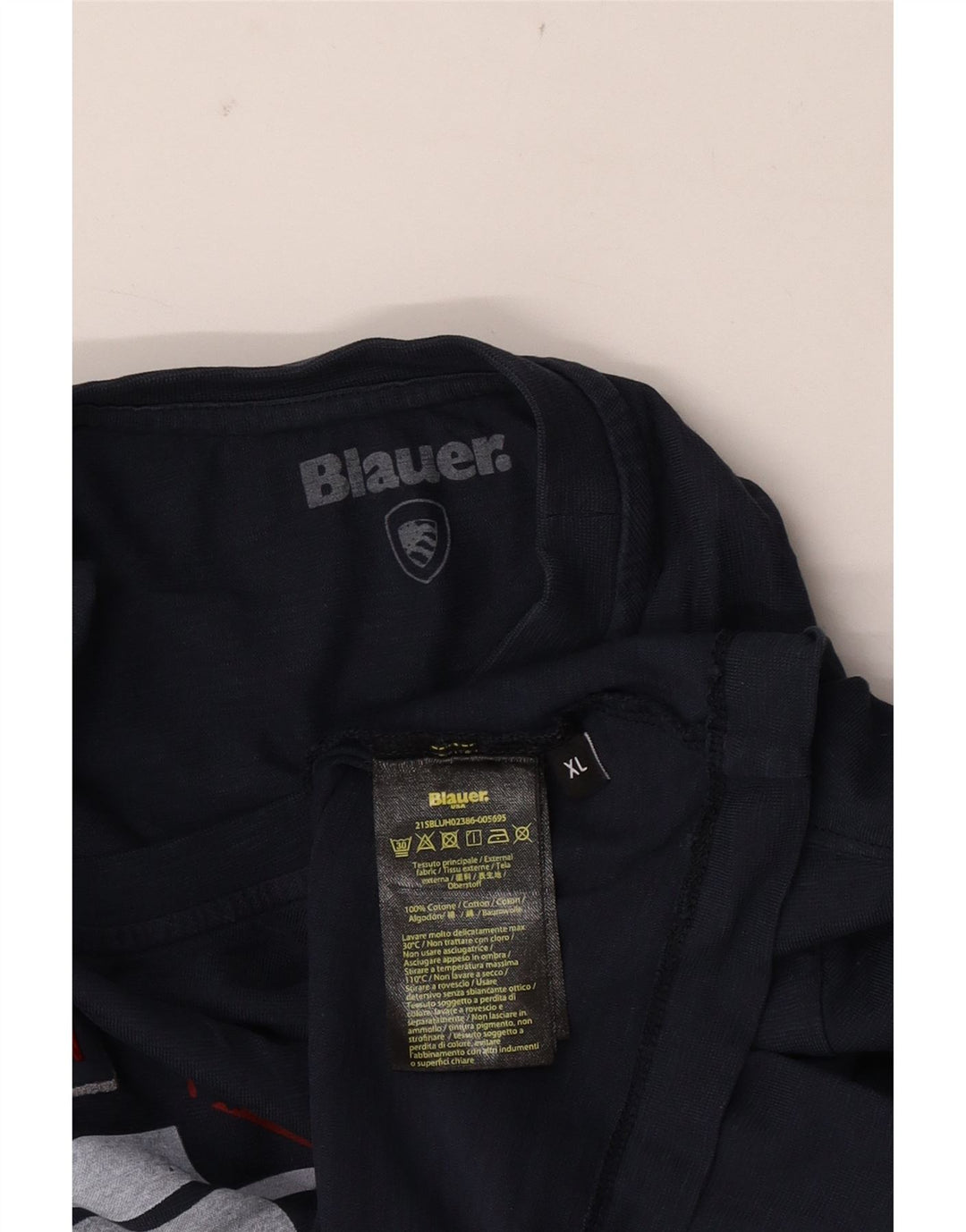 Męska koszulka z grafiką Blauer, góra XL, granatowa, bawełniana