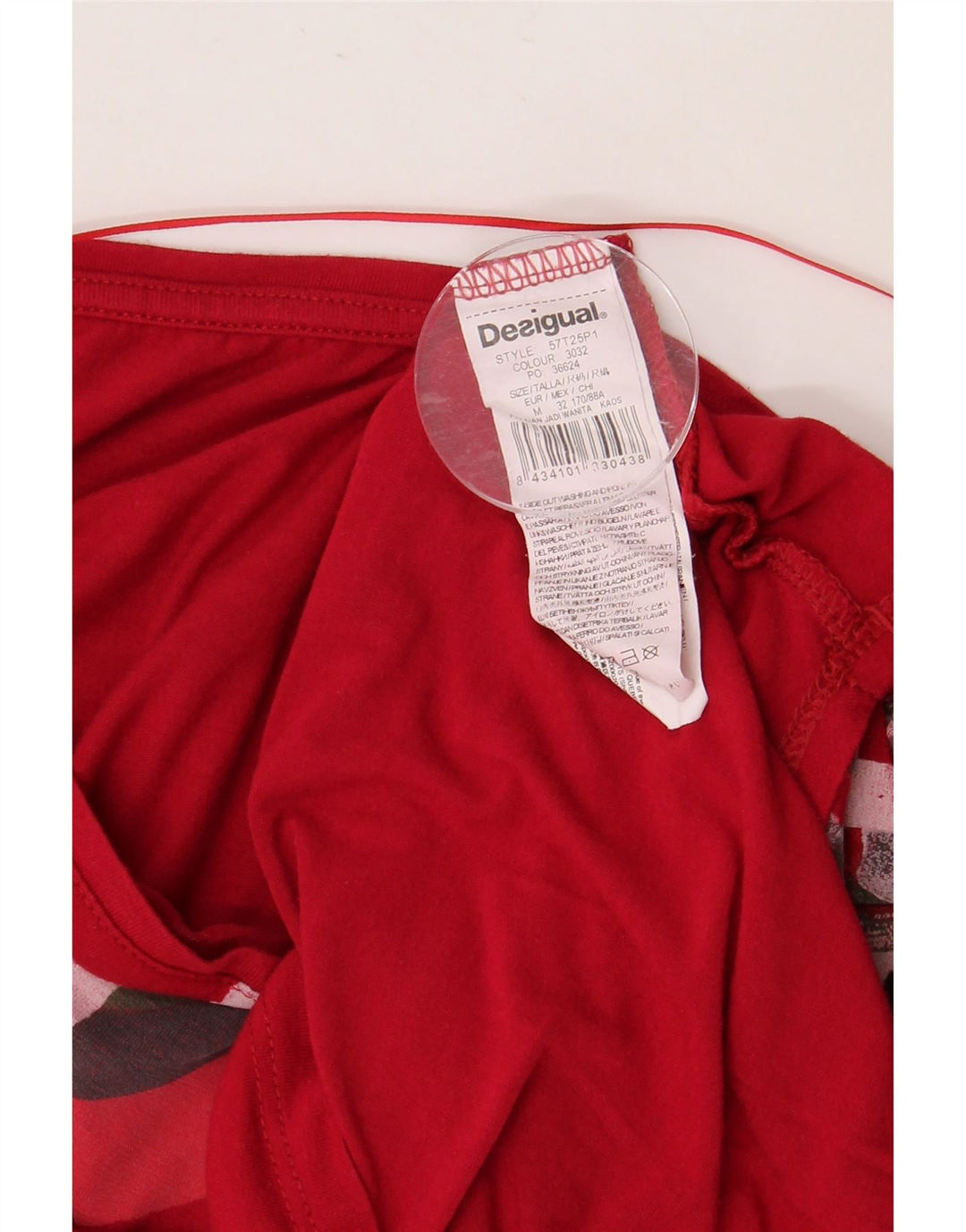 Damski graficzny top DESIGUAL z rękawem 3/4 UK 14, średni czerwony, wiskoza