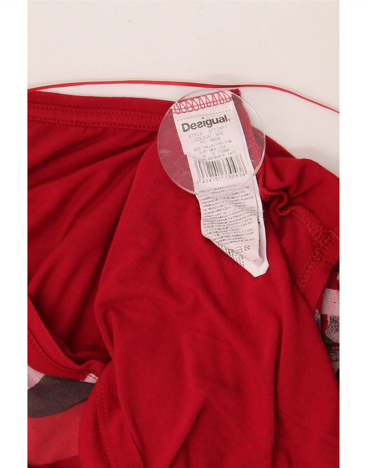 Damski graficzny top DESIGUAL z rękawem 3/4 UK 14, średni czerwony, wiskoza