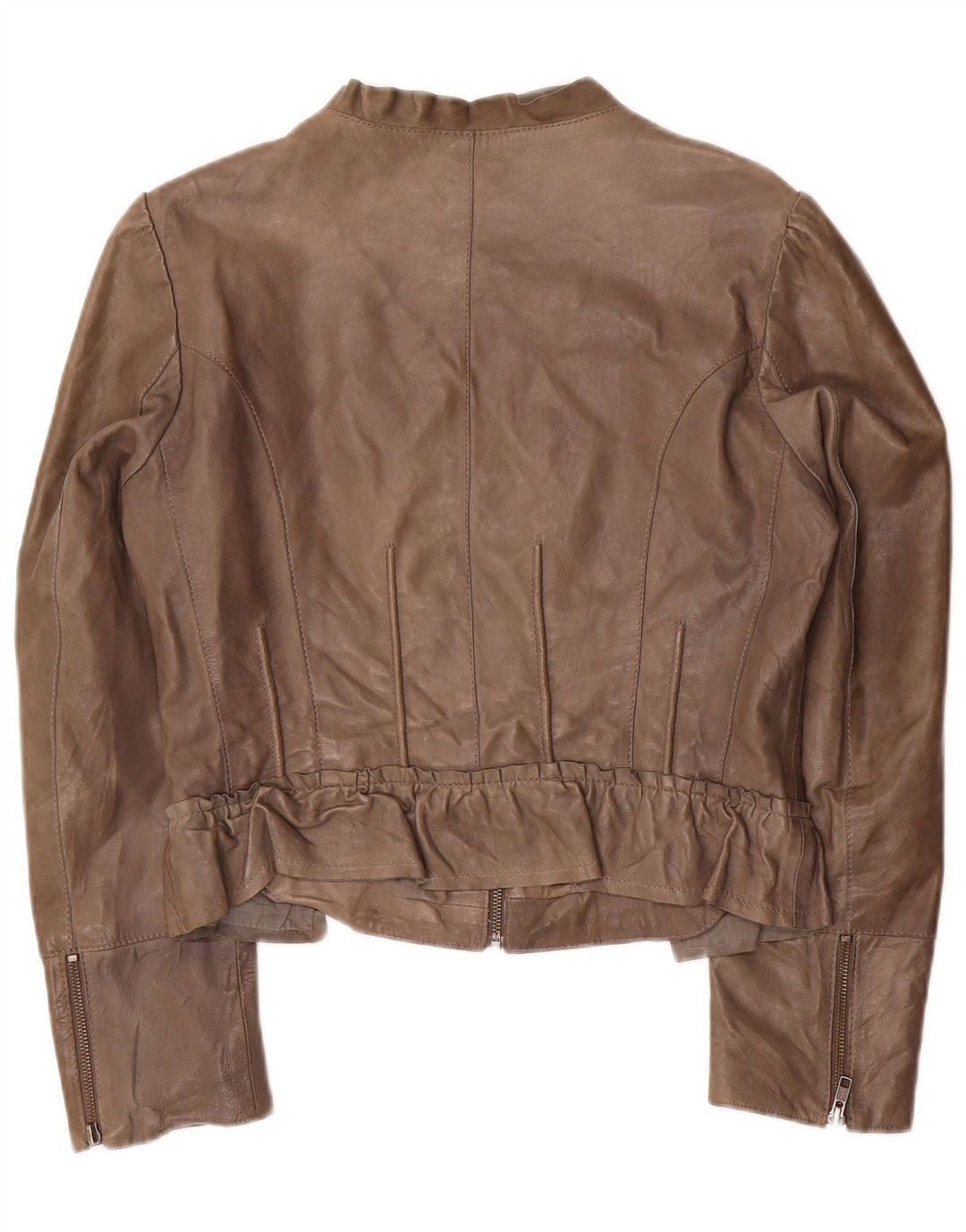 Czarna damska kurtka skórzana Penny Crop UK 14, duża, szara skóra