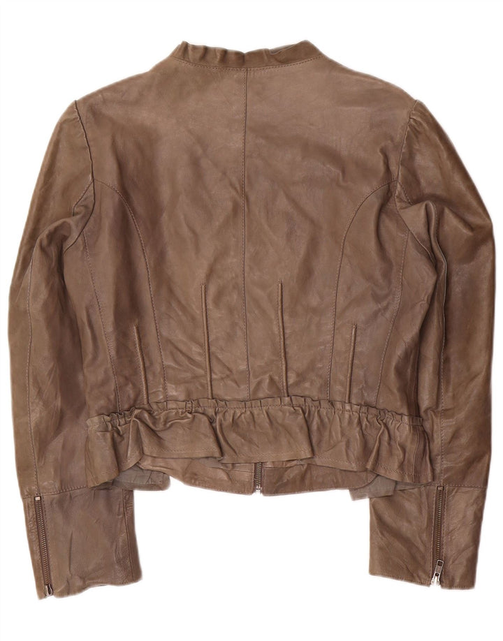 Czarna damska kurtka skórzana Penny Crop UK 14, duża, szara skóra