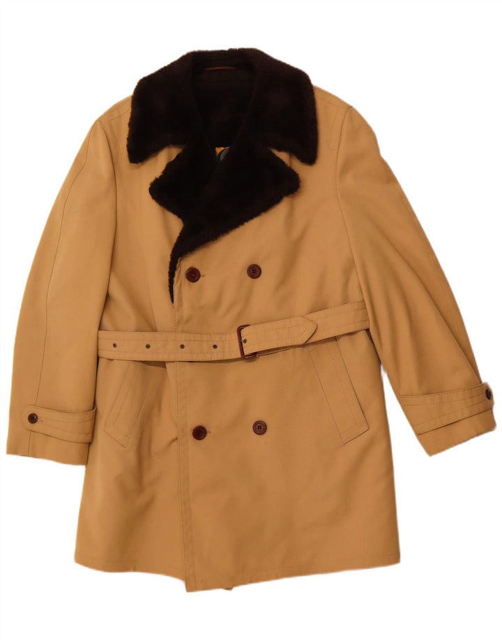 DIOLEN Męski dwurzędowy płaszcz Sherpa UK 38 Średni brązowy syntetyczny