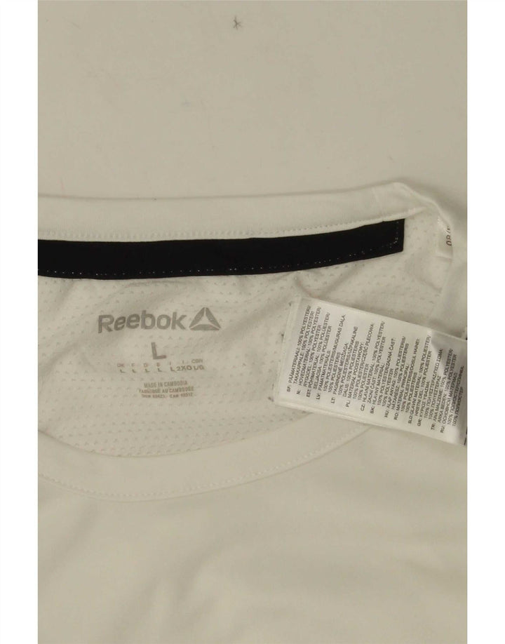 T-shirt męski Reebok, duży, biały, z blokami kolorów, poliester
