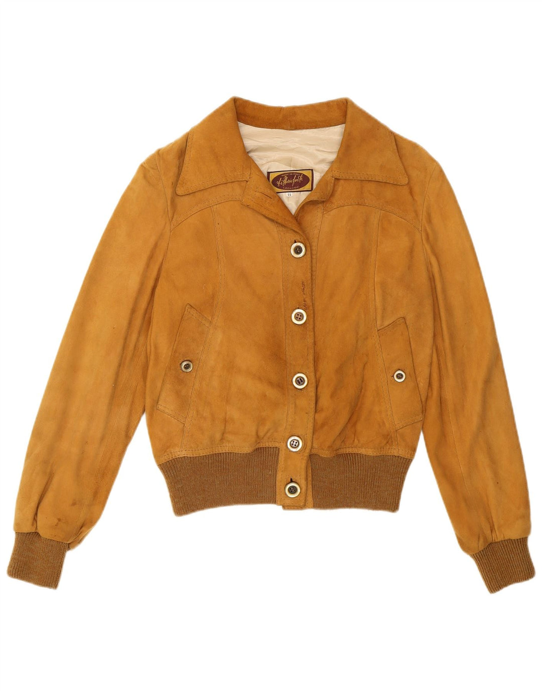 Vintage damska zamszowa kurtka bomber IT 44 średni brąz retro