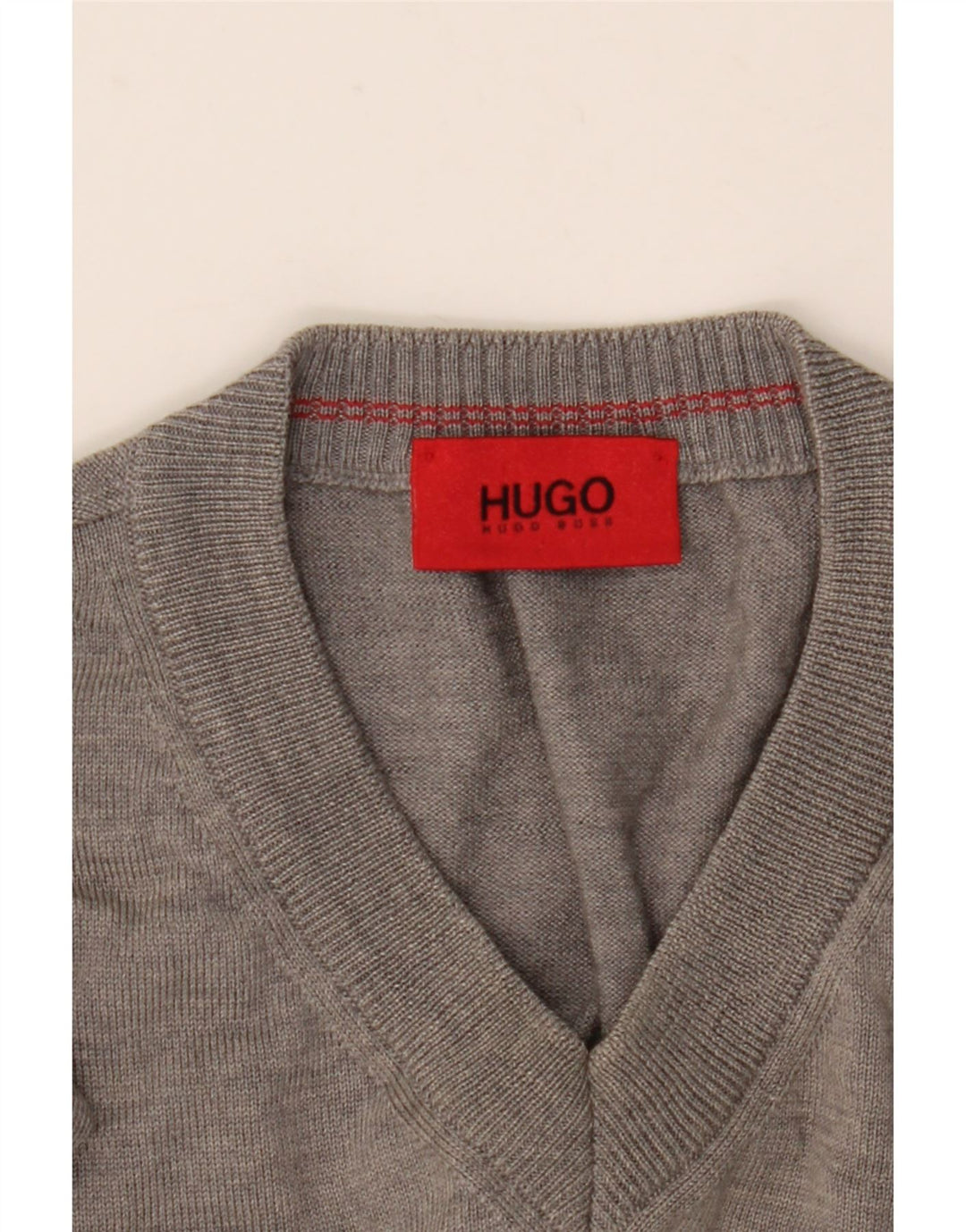 Męski sweter Hugo Boss z dekoltem w kształcie litery V, XL, szara wełna