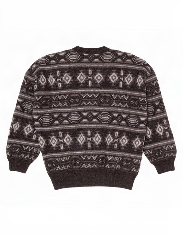 Vintage męski sweter z dekoltem w kształcie litery V, duży, szary Fair Isle