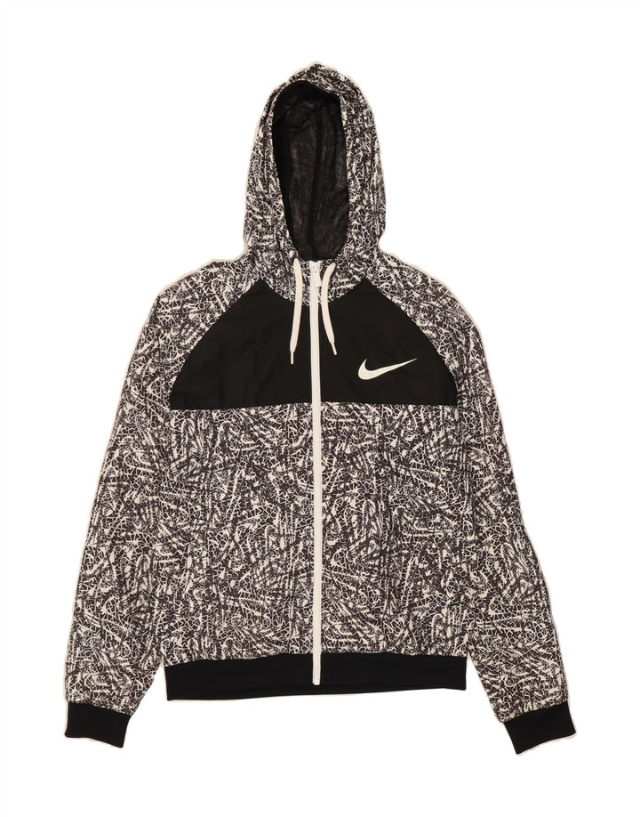 NIKE Womens Graphic Hooded Rain Jacket UK 16 Large Black Polyester Vintage Nike and Second-Hand Nike from Messina Hembry 