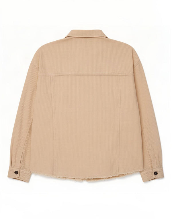 Zara Womens Oversized Corduroy Shirt UK 10 Small Beige Cotton