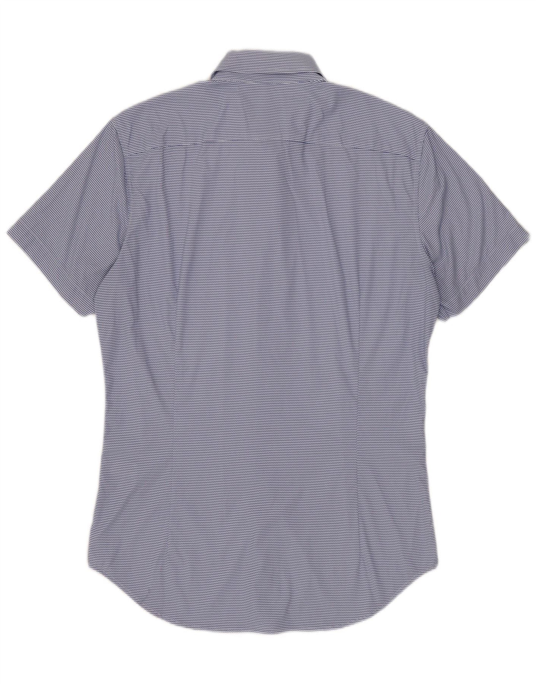 BONOBOS Męska dopasowana koszula z krótkim rękawem, mała, niebieska, nylonowa w prążki