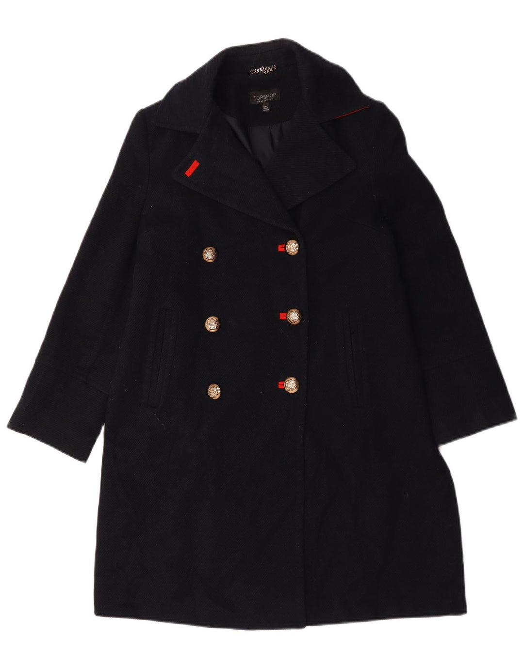 Topshop damski płaszcz oversize z podwójnymi piersiami UK 6 XS granatowy poliester