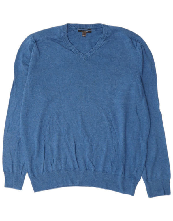 Marks & Spencer Męski sweter z dekoltem w kształcie litery V, XL, niebieski, bawełniany