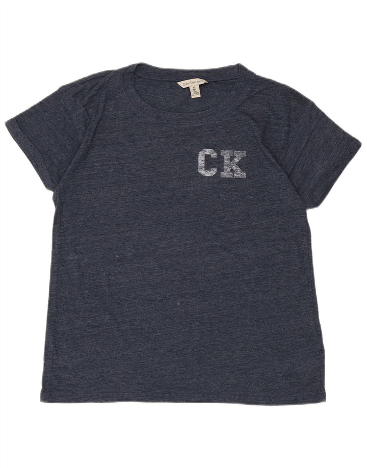 Damski T-shirt z grafiką CALVIN KLEIN JEANS Top UK 6 XS Granatowy nakrapiany
