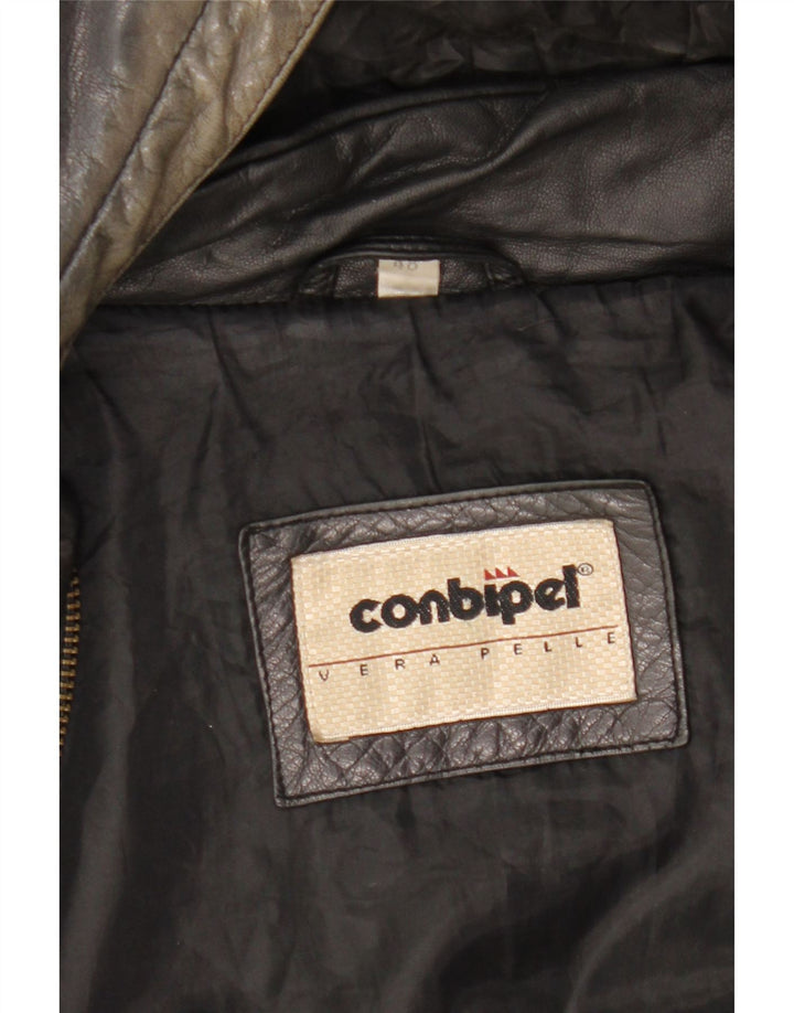 Conbipel Męska kurtka skórzana z kapturem i luźnym krojem IT 48 Średnia czarna skóra