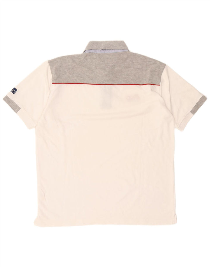 Męska koszulka polo Asics, duża, biała, bawełniana w bloki kolorów