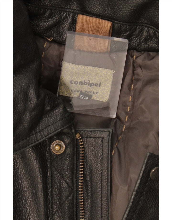 CONBIPEL Męski płaszcz skórzany z kapturem IT 52 Duża brązowa skóra