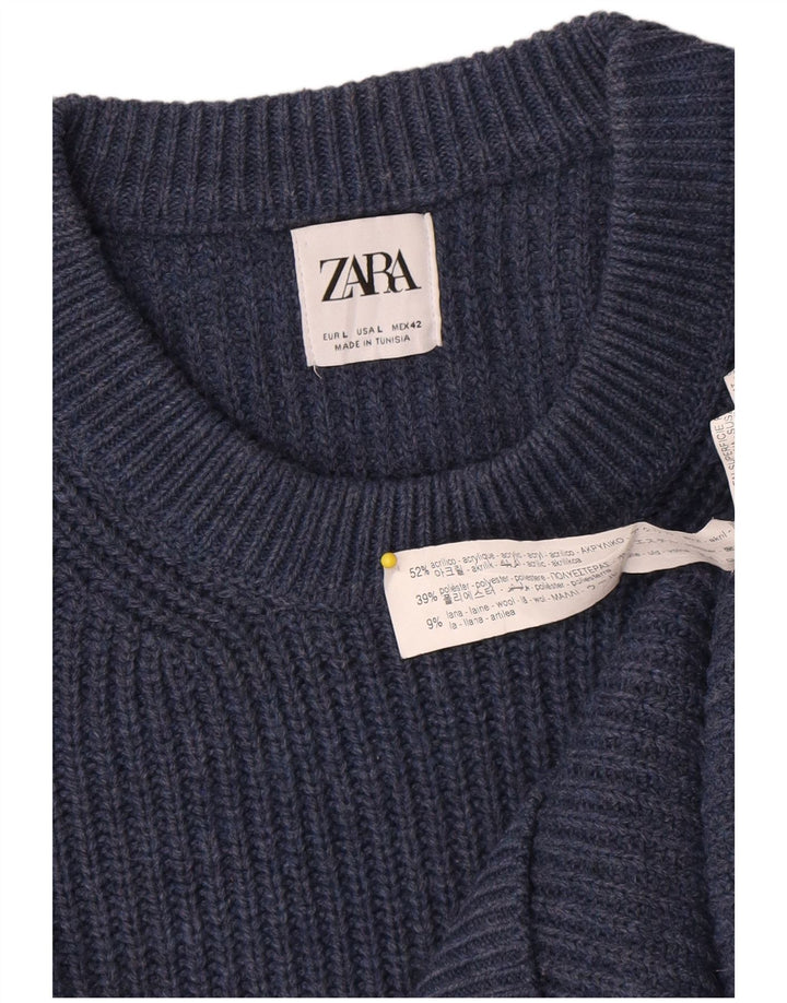 Męski sweter Zara z okrągłym dekoltem, duży niebieski akryl