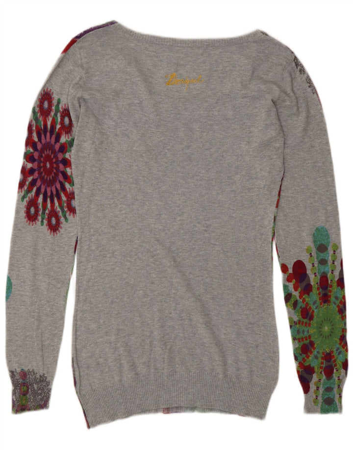 Damski sweter Desigual z dekoltem w łódkę UK 12 Średni szary geometryczny