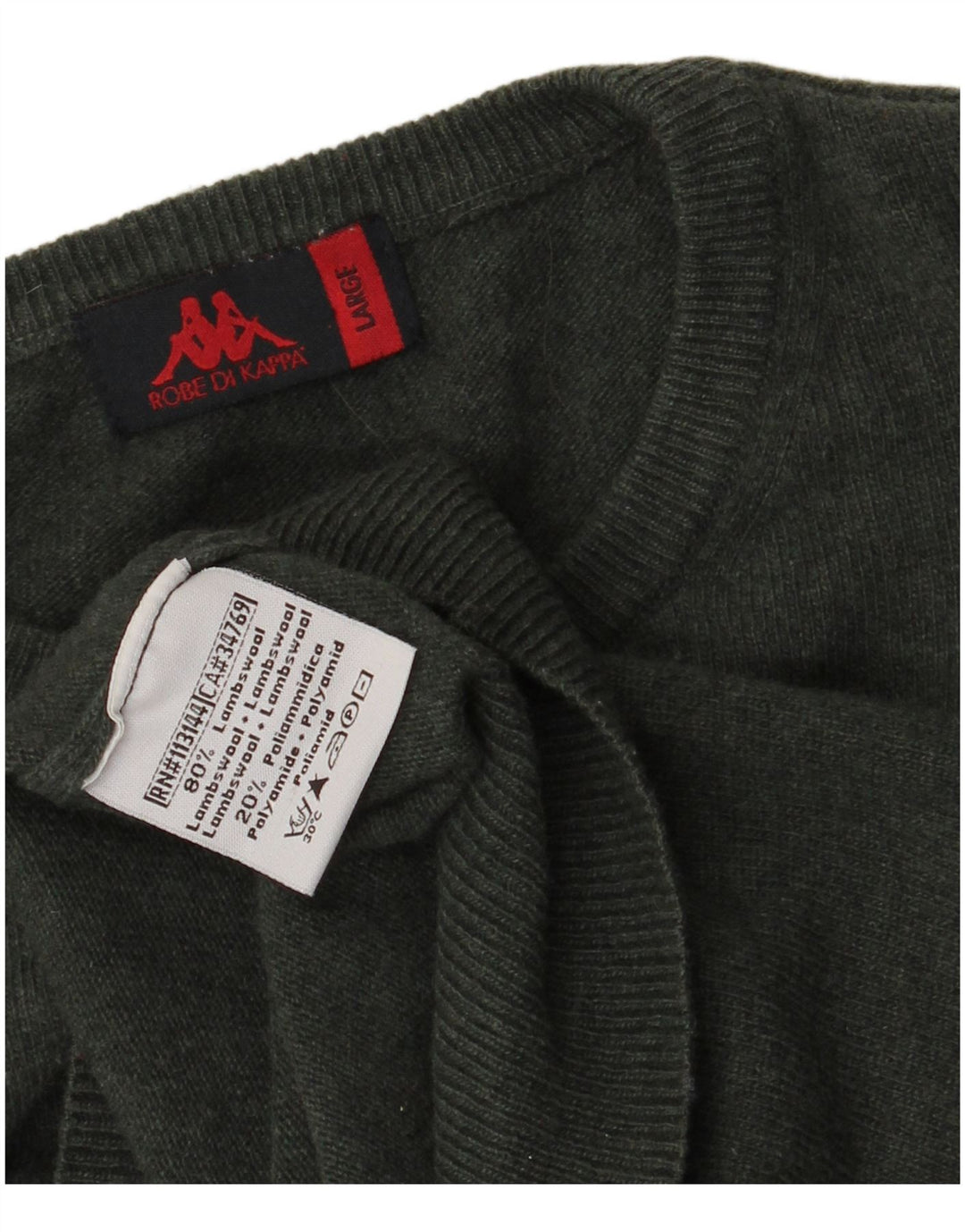 Męski sweter Kappa z okrągłym dekoltem, duży, zielony, z owczej wełny