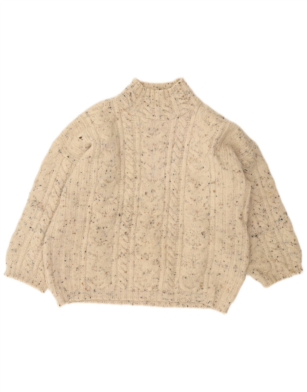 Sweter damski VINTAGE z golfem UK 18 XL w kolorze złamanej bieli, nakrapiany