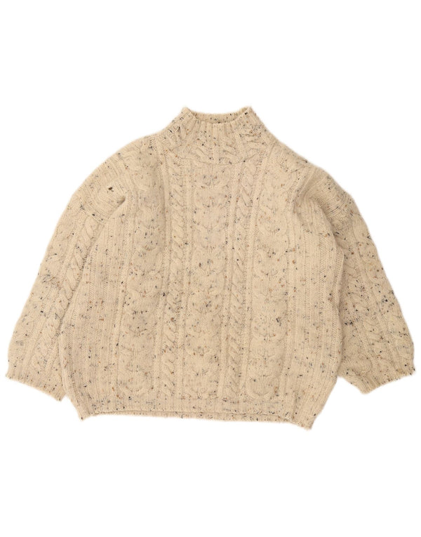 Sweter damski VINTAGE z golfem UK 18 XL w kolorze złamanej bieli, nakrapiany