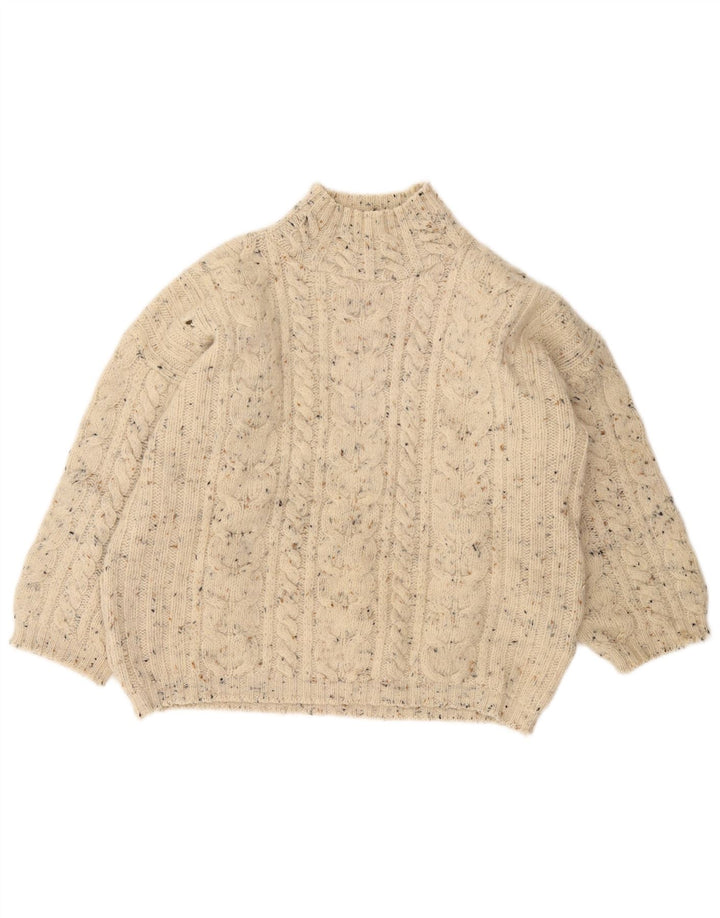 Sweter damski VINTAGE z golfem UK 18 XL w kolorze złamanej bieli, nakrapiany