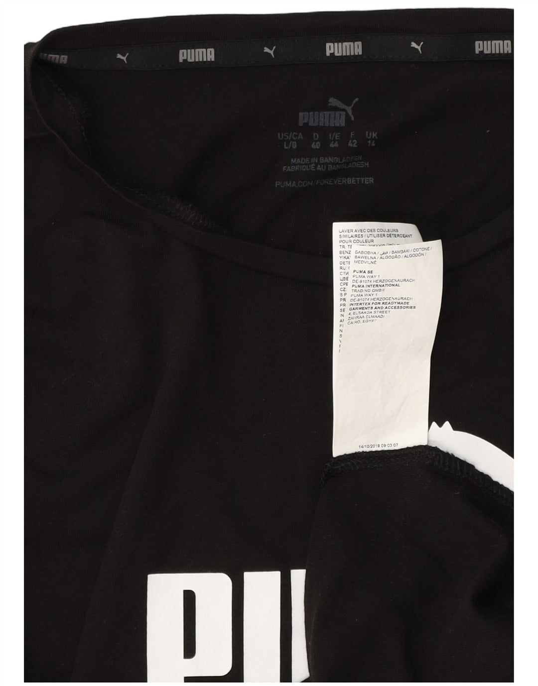 Damski T-shirt z grafiką PUMA Top UK 14, duży, czarny, bawełniany