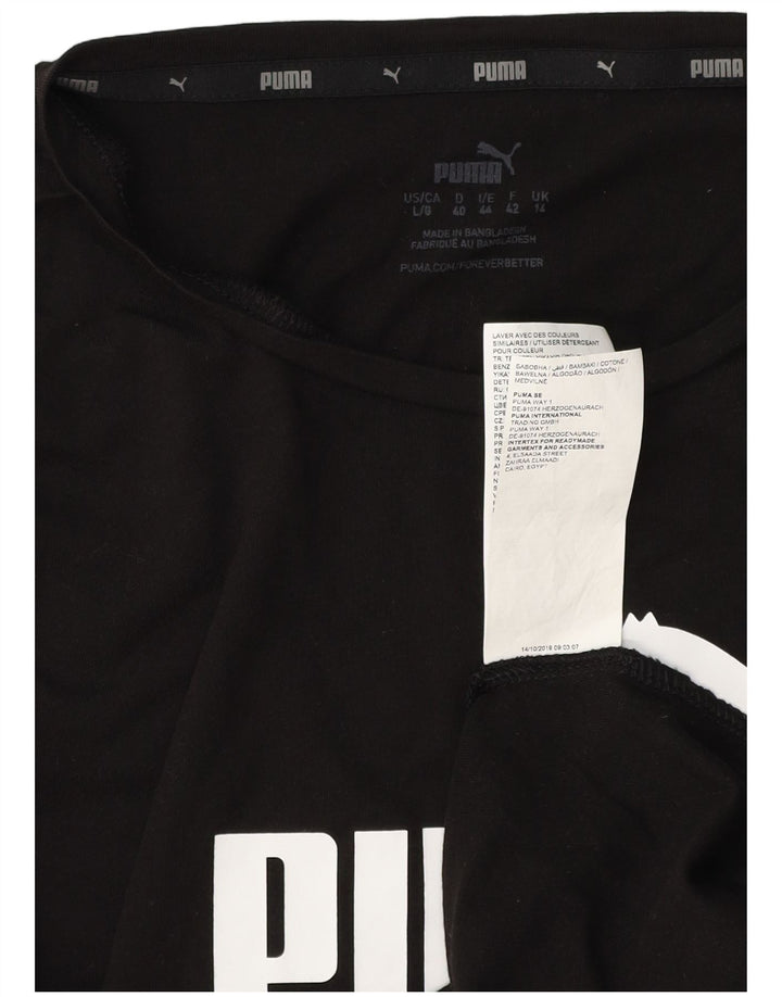Damski T-shirt z grafiką PUMA Top UK 14, duży, czarny, bawełniany