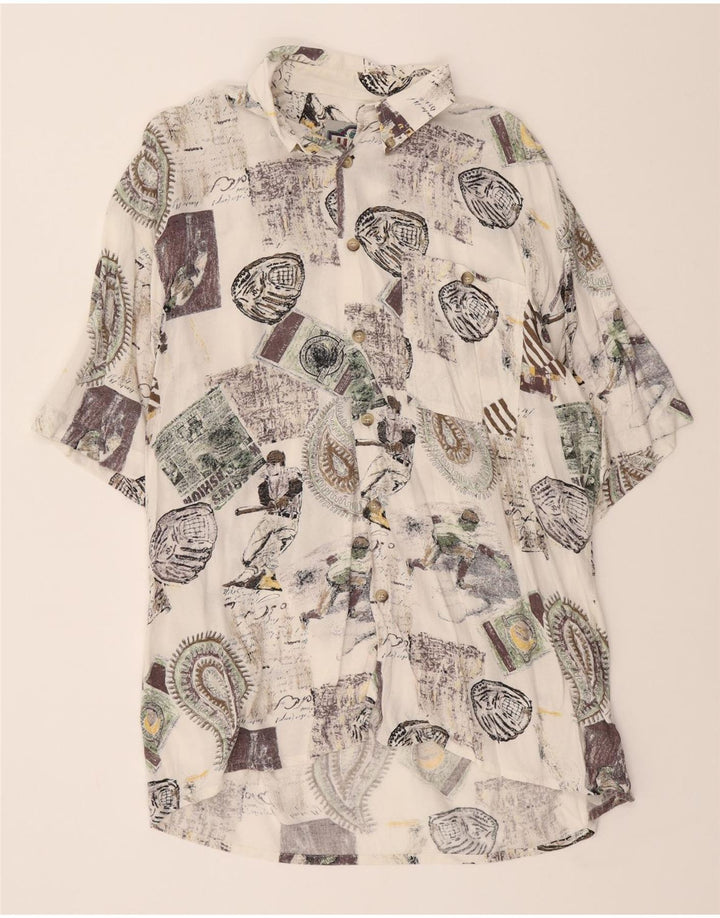 VINTAGE Mens Short Sleeve Shirt Medium White Paisley Viscose Vintage Vintage and Second-Hand Vintage from Messina Hembry 