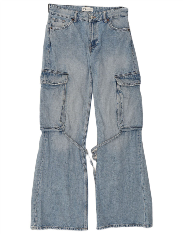 Damskie jeansy cargo ZARA rozkloszowane EU 36 XS W26 L32 niebieskie bawełniane