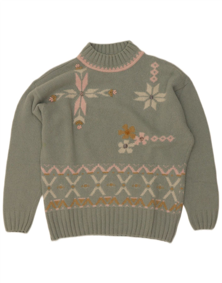Sweter damski Maximilian z golfem UK 14 Średni zielony Fair Isle
